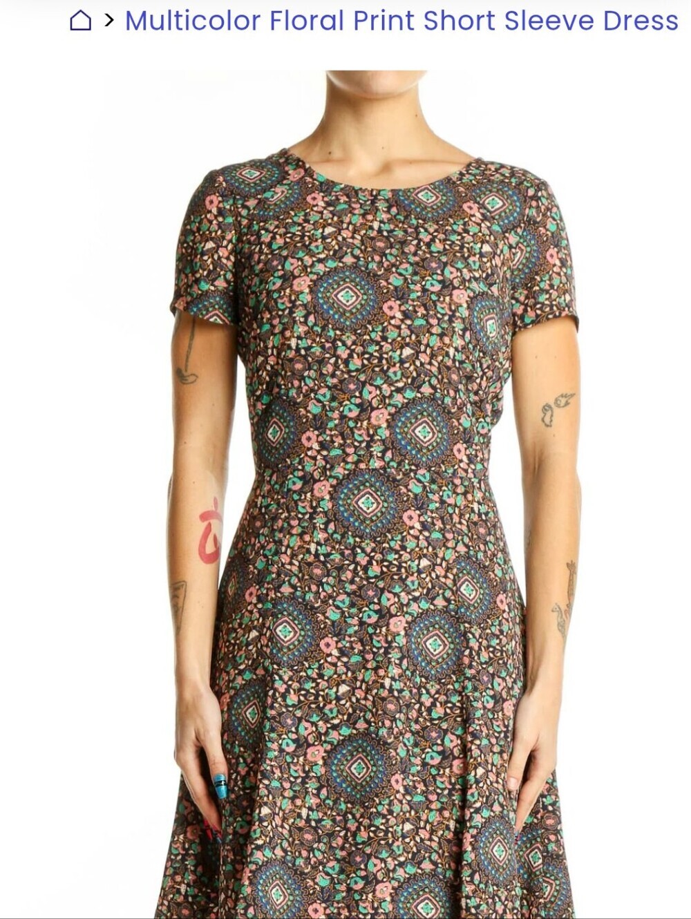 J. Crew Multicolor Floral and Geometric Short Sleeve Dress -Multicolor - Picture 2 of 11